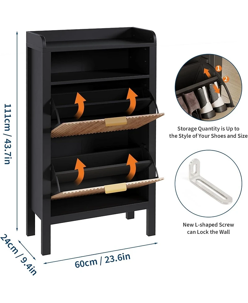 gaomon Narrow Fluted Shoe Storage Cabinet with 2 Flip Drawers and Legs