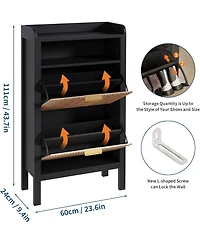 gaomon Narrow Fluted Shoe Storage Cabinet with 2 Flip Drawers and Legs