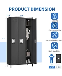 gaomon3 Doors Employee Lockers for Office, Metal Sorage Locker Combination, Lockable Employees Metal Locker With Door, Industrial Storage Lockers