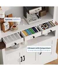 gaomon Coffee Bar Cabinet with Led Light, 72 in Tall Farmhouse Coffee Bar Hutch with Storage, Sideboard Buffet Cabinet with Microwave Stand