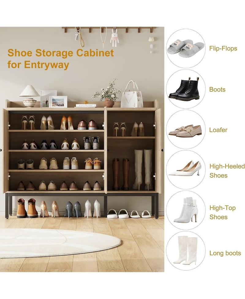 gaomon Shoe Cabinet with 3 Rattan Doors, Freestanding