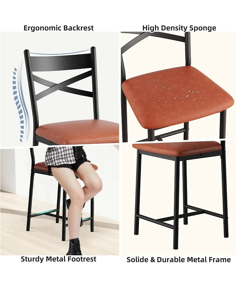 gaomon Set of 4 22" Bar Stools, Counter Height, Pu Upholstered Seat, Metal Frame, X-Back, for Kitchen Island