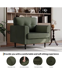 gaomon 38" Mid Century Modern Green Chair, Tufted Linen, High-Density Foam, Ergonomic Arms, 350lbs, Living Room