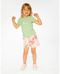 Deux par Deux Little Girls French Terry Shorts - Printed Flowers