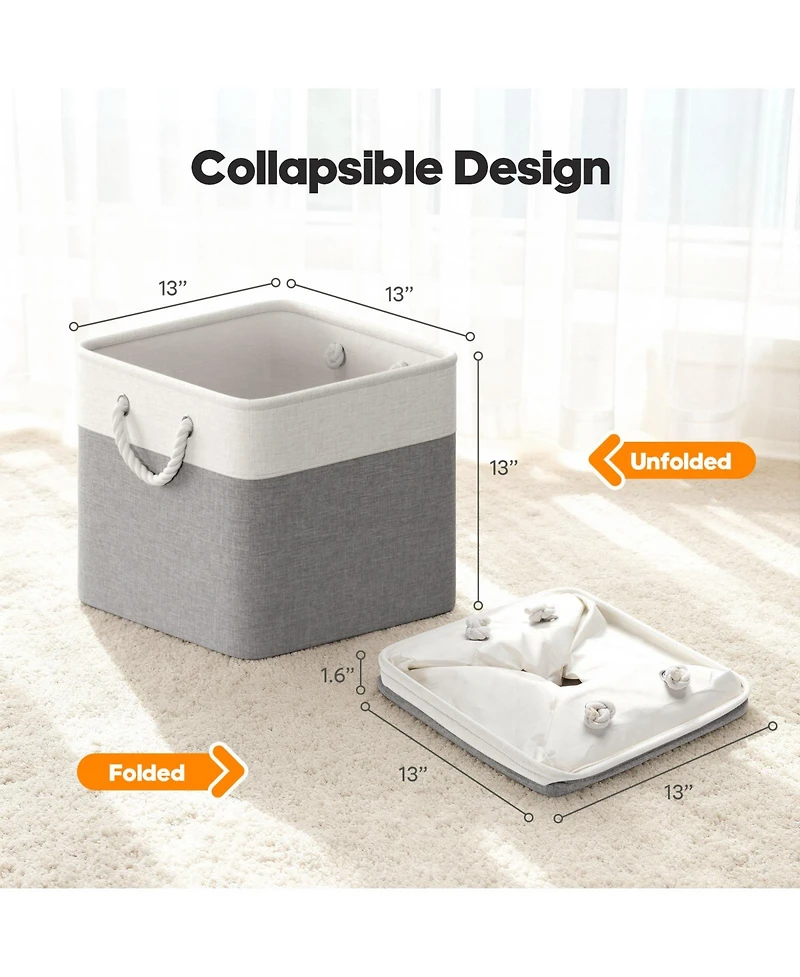 Sugift 6-Pack Collapsible Fabric Storage Bins, 13" Cube Baskets with Rope Handles and Reinforced Base