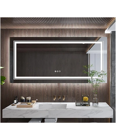 Luvodi 72x35.4 inch Large Size Lighted Smart Bathroom Mirror 3 LightsColors Front and Backlit Anti-fog Memory