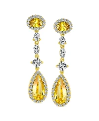 Bling Jewelry Canary Yellow Royal Green Halo Cz Teardrop Chandelier Earrings Silver Plated