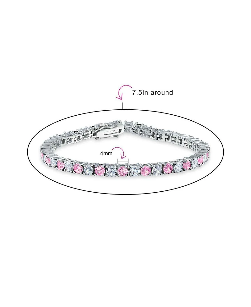 Bling Jewelry Alternating Pink Cubic Zirconia Clear Cz 12CT Prong Set Tennis Bracelet 7.5 Inch