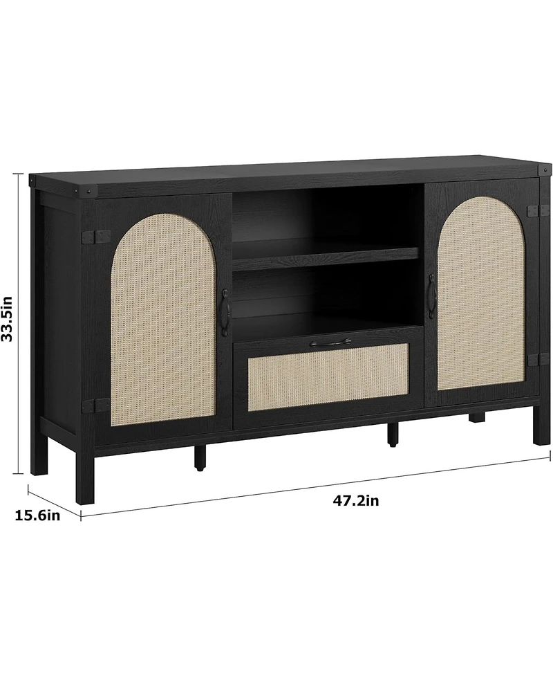 gaomon 47.2 inch Rattan Buffet Cabinet with Storage, Kitchen Coffee Bar Cabinet with Doors and Drawer