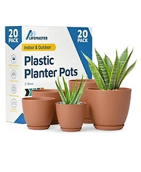 Terracotta plant pots 20 pack with drainage holes & saucers, stackable and weatherproof for indoor and outdoor plants & flowers pots set.