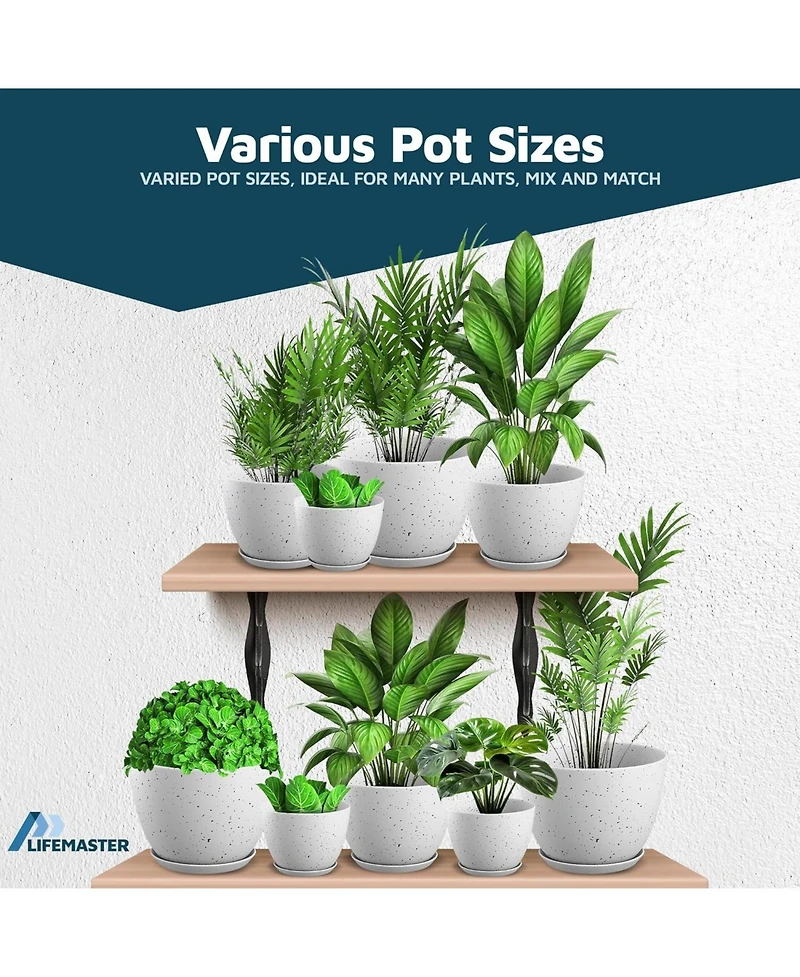 Lifemaster White Gray Plant Pots 20 Pack with Drainage Holes & Saucers, Stackable Indoor & Outdoor Planters