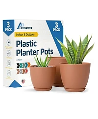 Terracotta Plant Pots with Drainage Holes & Saucers 3-Pack – Indoor & Outdoor Stackable Planters, Durable & Weatherproof.