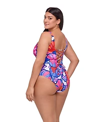 S3 Apparel Women's Sculpting Square-Neck Lace-Up Back One-Piece Swimsuit