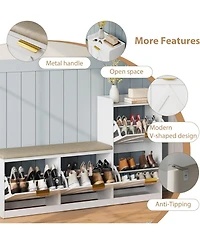 gaomon Farmhouse Freestanding Shoe Cabinet with Cushioned Bench and 4 Flip Drawers