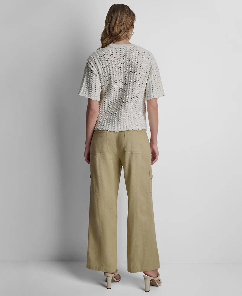 Dkny Women's Short-Sleeve Open Lattice Stitch Sweater