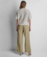 Dkny Women's Short-Sleeve Open Lattice Stitch Sweater