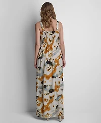 Dkny Women's Sleeveless Straight Neck Smocked Rumple Dress
