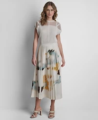 Dkny Women's Printed Pleated Everyday Stretch Skirt