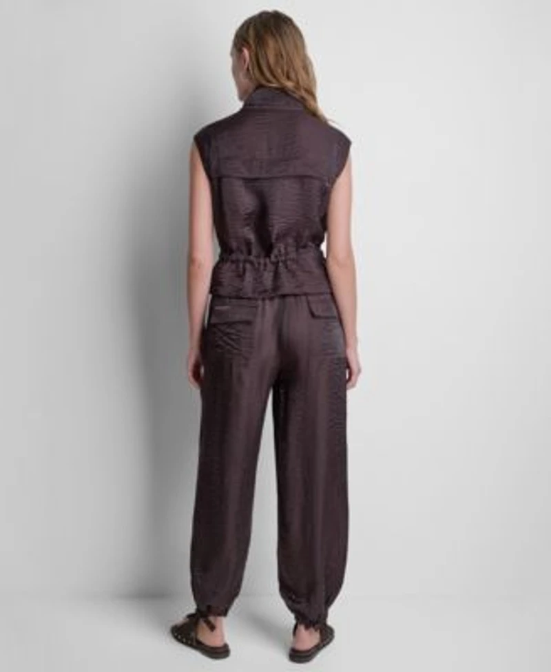 Dkny Womens Cap Sleeve Twinkle Tie Front Vest Twinkle Tie Leg Pants
