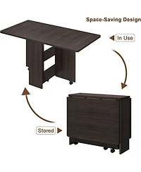 gaomon Folding Drop Leaf Dining Table with 6 Wheels & 2-Tier Storage Shelf, Space-Saving Table for Small Spaces