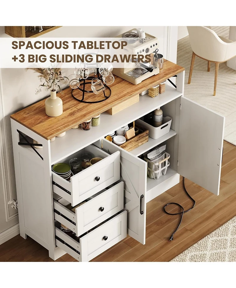 gaomon 47.2 in Buffet Cabinet with Storage, Modern Farmhouse Sideboard Storage Cabinet with Power Outlet