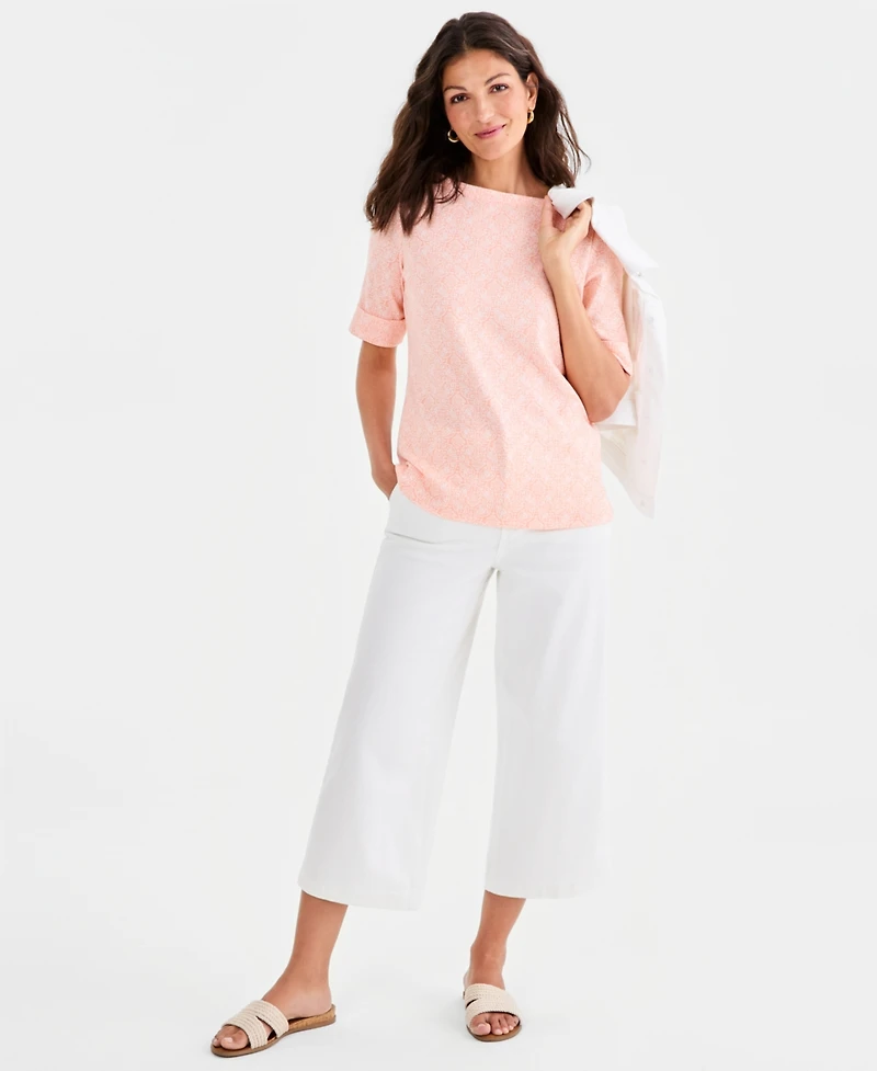 Style & Co Women's Printed Boat-Neck Elbow-Sleeve Top, Macy's Exclusive