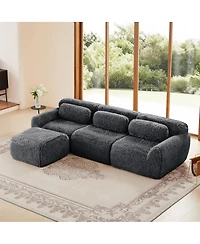 Streamdale Furniture L-shaped Dark Gray Plush Sofa with Ottoman, High-Density Sponge, No Assembly