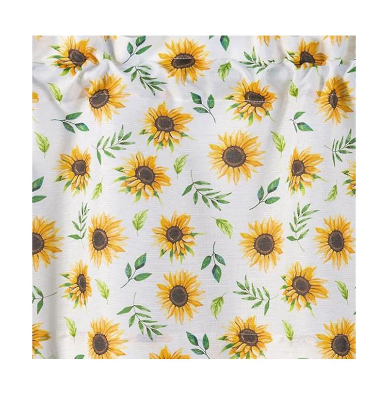 Rt Designer's Collection Tribeca Sunflower Printed Slub 3 Pieces Kitchen Curtain Set With 1 Valance