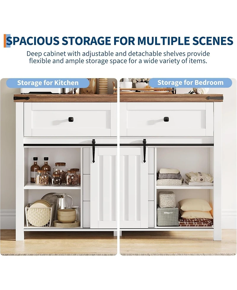 gaomon Farmhouse Buffet Cabinet Sideboard Storage Cabinet with 5 Drawers and Sliding Barn Doors