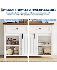 gaomon Farmhouse Buffet Cabinet Sideboard Storage Cabinet with 5 Drawers and Sliding Barn Doors