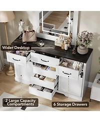 gaomon 6 Drawers Dresser with Led Light Farmhouse Style Space Saving Sliding Door Storage Cabinet for Bedroom and Living Room