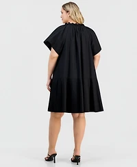 Robbie Bee Plus Pleat-Hem Puff-Sleeve Dress