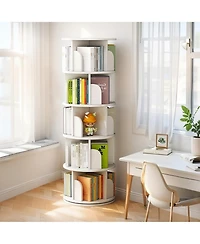 Rainsken 5 Tier Wooden Rotating Round Spinning Bookshelf Tower Storage Organizer
