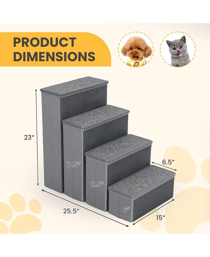 Gymax 4-Step Dog Stairs w/Adjustable Steps for High Beds Sofas for Small and Medium Dogs