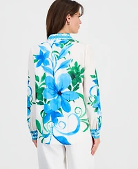 T Tahari Women's Placed-Floral Button-Down Shirt