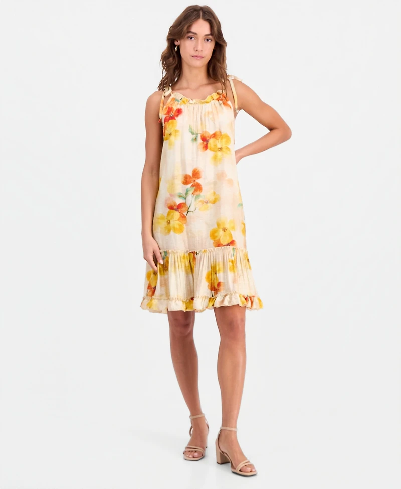 Robbie Bee Petite Tie-Shoulder Printed Trapeze Dress