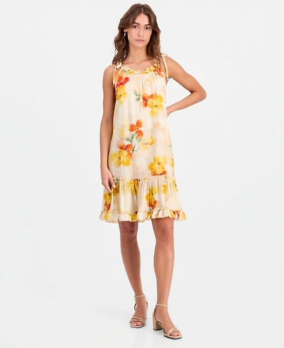 Robbie Bee Petite Tie-Shoulder Printed Trapeze Dress