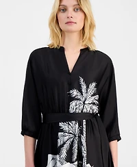 T Tahari Women's Elbow-Sleeve Split-Neck Midi Dress