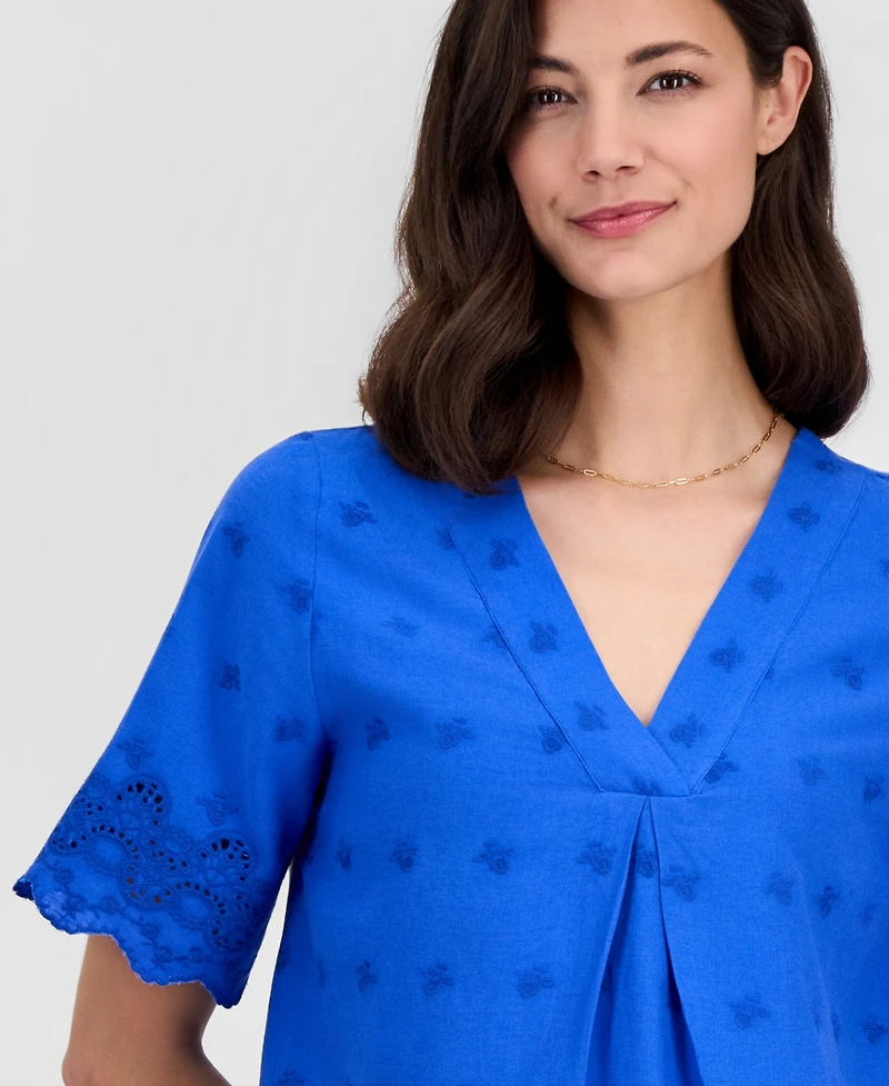 T Tahari Women's Embroidered Eyelet-Hem Top