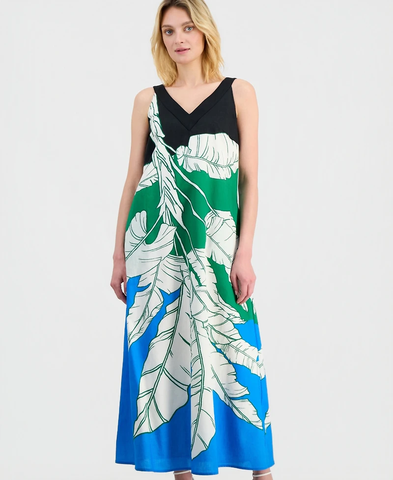 T Tahari Women's Sleeveless Double V-Neck A-Line Maxi Dress