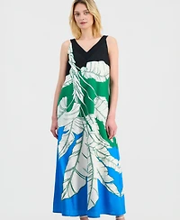 T Tahari Women's Sleeveless Double V-Neck A-Line Maxi Dress