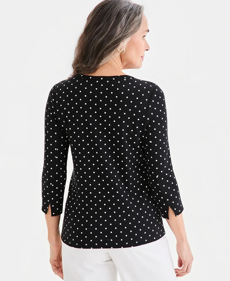 Style & Co Women's Pima Cotton Boat-Neck 3/4-Sleeve Top, Created for Macy's