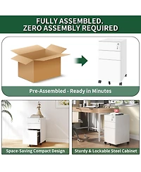 Rainsken 3-Drawer Metal File Cabinet with Lock on Wheels, Rolling Filing Cabinets for Home Office Organizer, Fit Legal/Letter/A4 Size