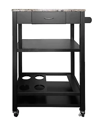 Kings Brand Furniture Faux Marble with Wood Kitchen Buffet Serving Cart, Black Finish