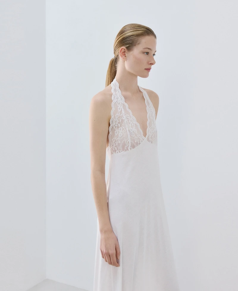 Mango Women's Back Neckline Lace Nightgown