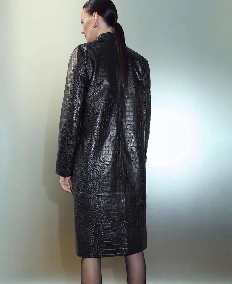 Mango Women's Leather Crocodile-Effect Coat