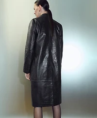 Mango Women's Leather Crocodile-Effect Coat