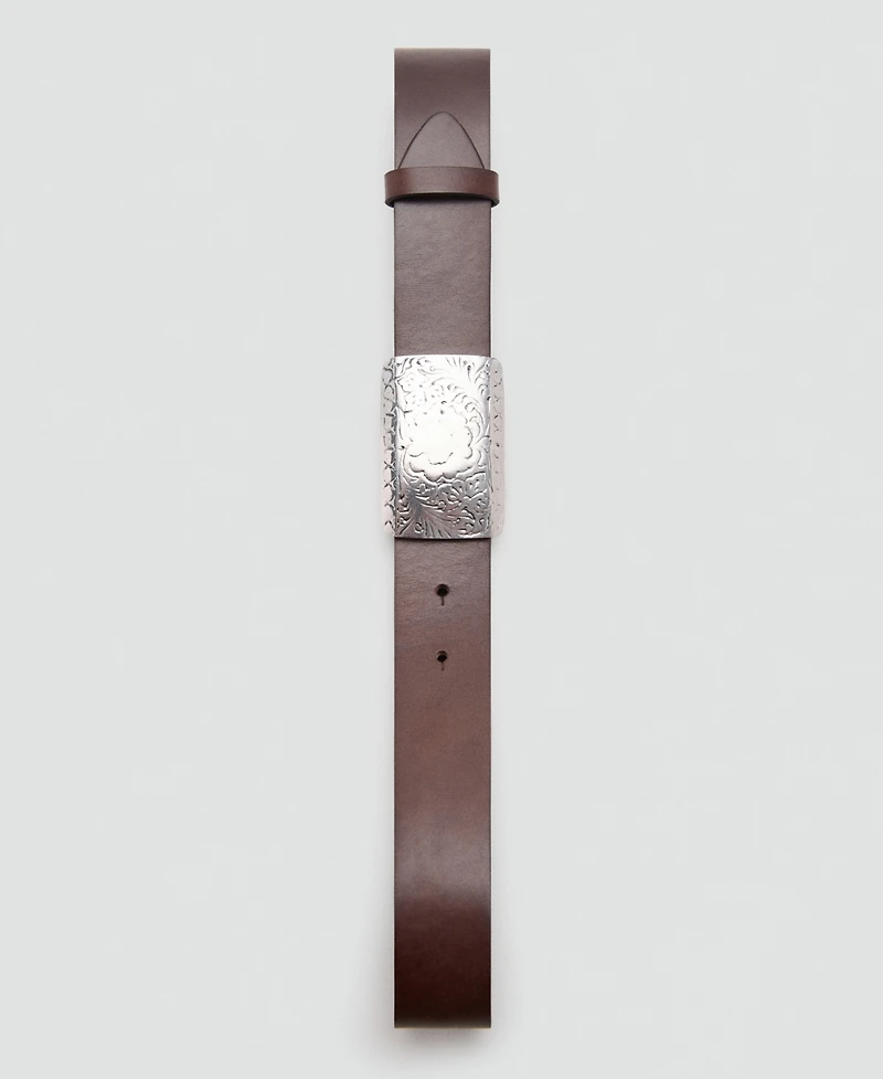Mango Women's Engraved Buckle Leather Belt
