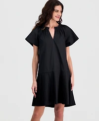 Robbie Bee Women's Ruffled-Neck Babydoll Dress