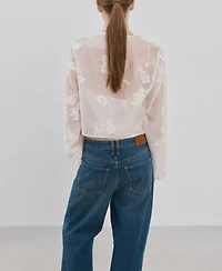 Mango Women's Floral Embroidery Lyocell Blouse